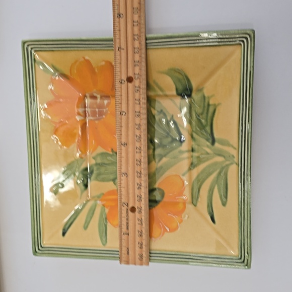 Vintage Le Poet-Laval Set Of 3 Square Plates Handpainted Floral Made In France - Picture 11 of 12